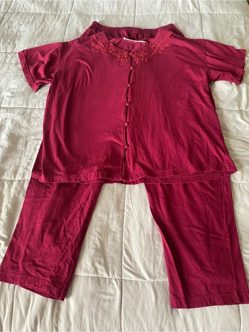 Lingerie & Co. Embroidered Berry Button-Front Lounge Top